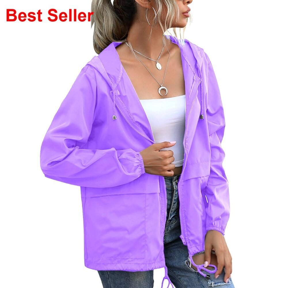 Waterproof Raincoat Lightweight Hooded Windbreaker with Pocket for Outdoor
